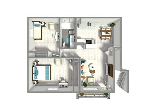 Floor plan for 2 beds, 1 bath, 830 sqft